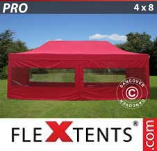 Namiot Ekspresowy FleXtents Pro 4x8m Czerwony, mq 6 ściany boczne