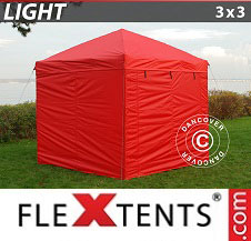 Namiot ekspresowy FleXtents Light 3x3m Czerwony, mq 4 ściany boczne